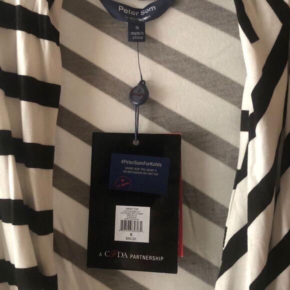 White and black striped wrap around top - Picture 2 of 2